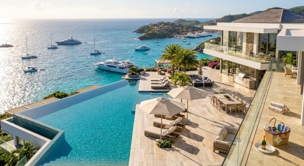 Luxury villa with a private pool in St. Barts overlooking the Caribbean