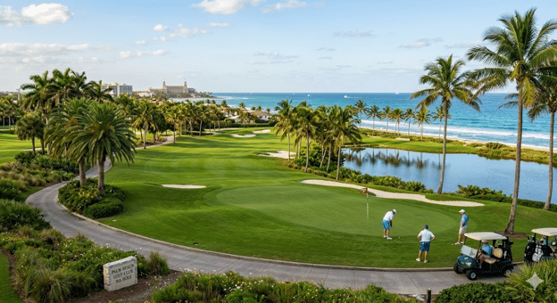 Palm Beach’s renowned golf grounds, featuring classic palm-lined fairways.